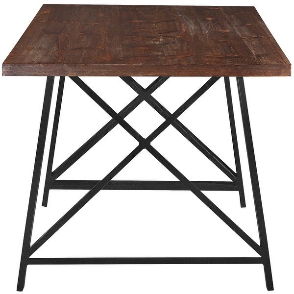 2xhome Dark Wood Industrial Mid Century Modern Steel Frame Metal Leg Dining Table Kitchen Home Commercial 71