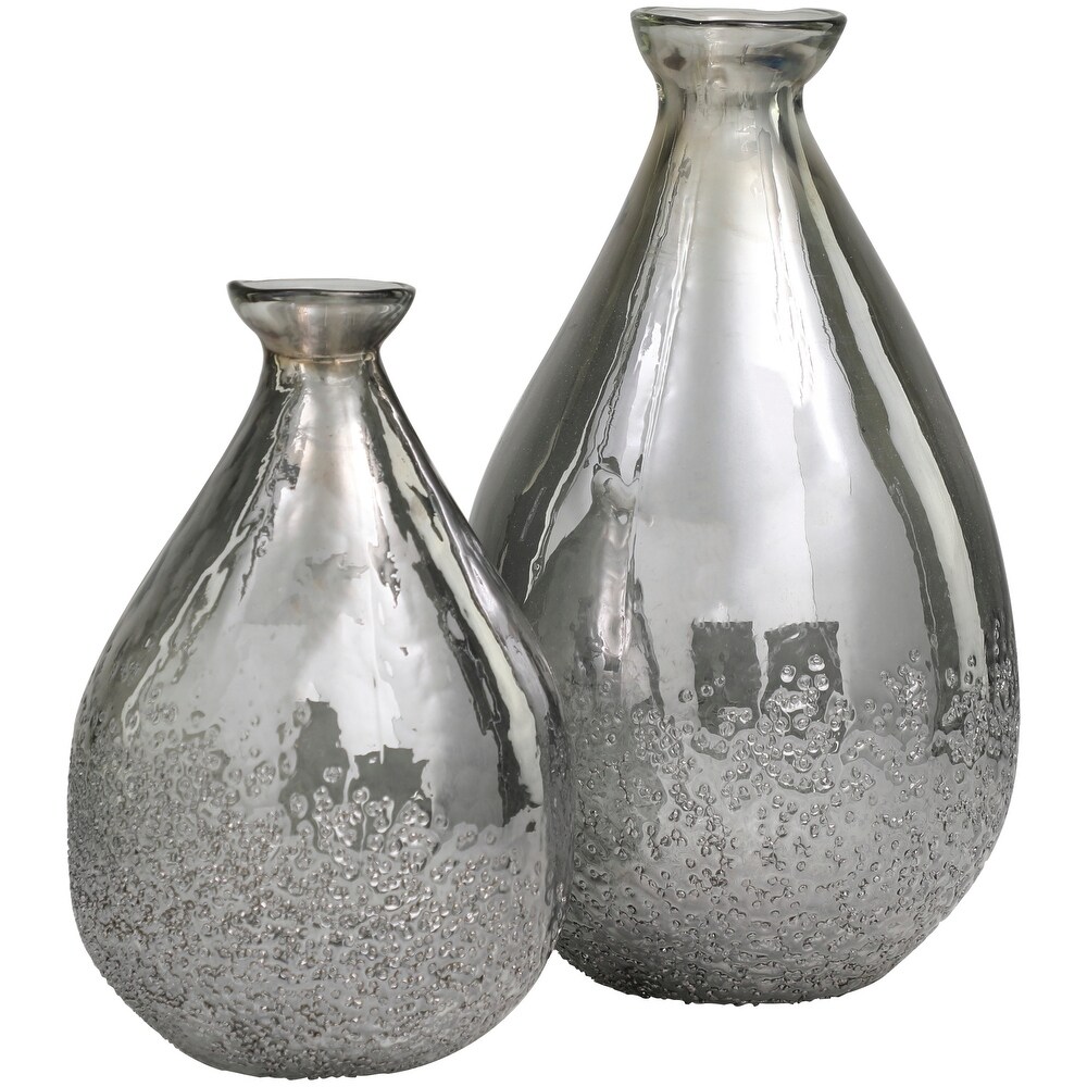 Gray Glass Textured Teardrop Vase (Set of 2)