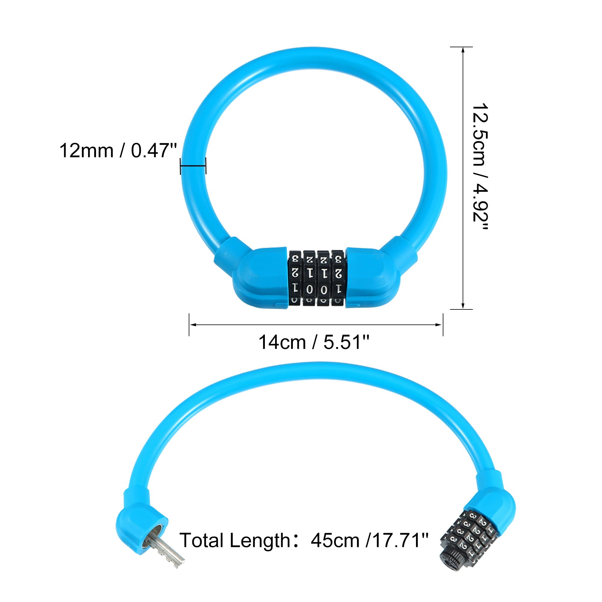 45cmx12mm Bicycle Locks Cable Portable 4 Digit Security Resettable Combination Bicycle Cable Lock Blue