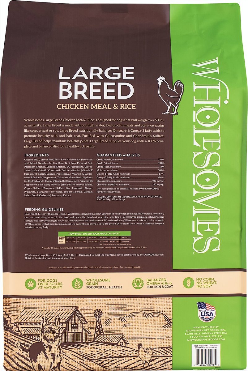 Wholesomes Large Breed with Chicken Meal and Rice Formula Adult Dry Dog Food