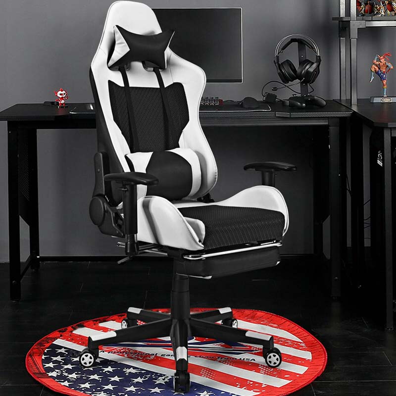 High Back E-Sport Massage Gaming Chair with Footrest & Headrest, Ergonomic PU Leather Gaming Seat, Video Game Chair Computer Chair