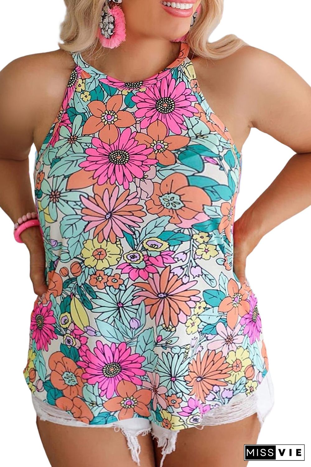 Multicolor Plus Size Floral Print Tank Top