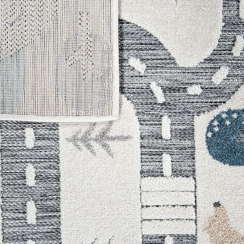 Kids Rug Roads Play-Mat in Snow Landscape in Muted Cream