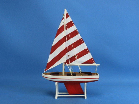 Handcrafted Model Ships sailboat red stripes 12 Wo...