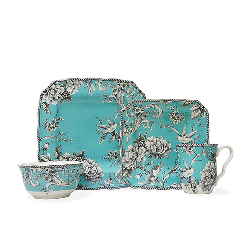 222 Fifth Adelaide 16-Piece Casual Turquoise Porcelain Dinnerware Set (Service for 4) 1000TQ804A1G95