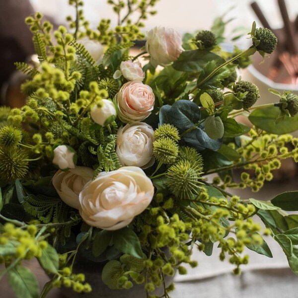 RusticReach Greenery White Rose Bouquet or Pottery Set