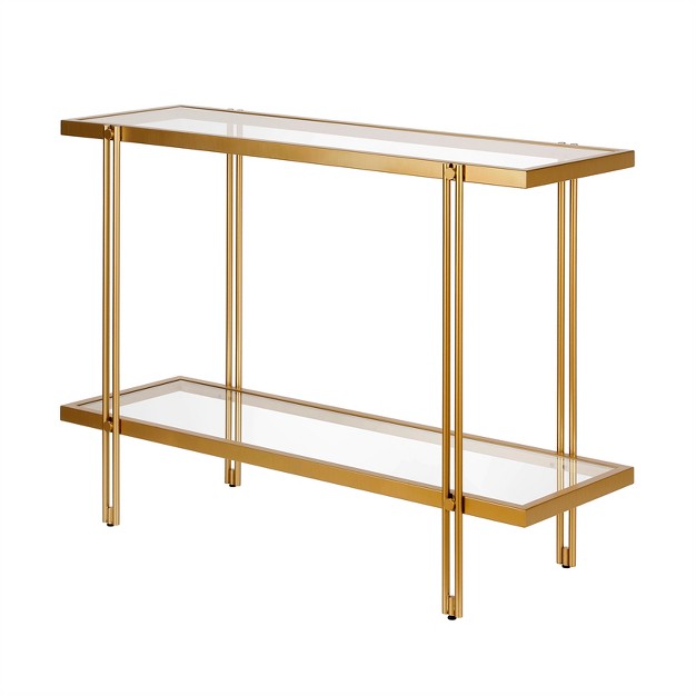 Modern Rectangular Metal Console Table In Brass Accent Finish Henn amp hart