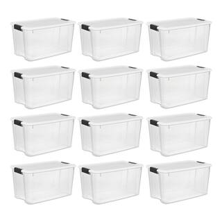 Sterilite 70 Qt. Plastic Stacking Storage Box in White Lid and Clear Base with Black Latches (12-Pack) 12 x 19889804