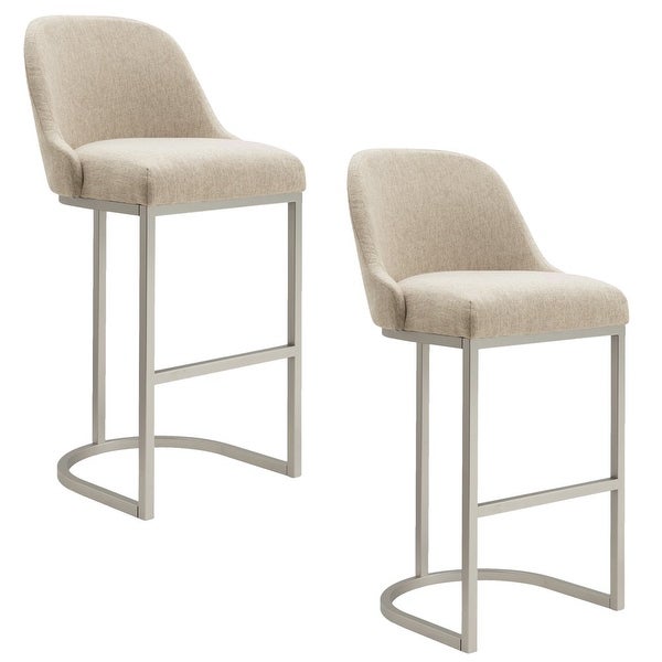 Design House Barrelback Bar Stool with Gray Linen Seat and Espresso Metal Base， Set of 2