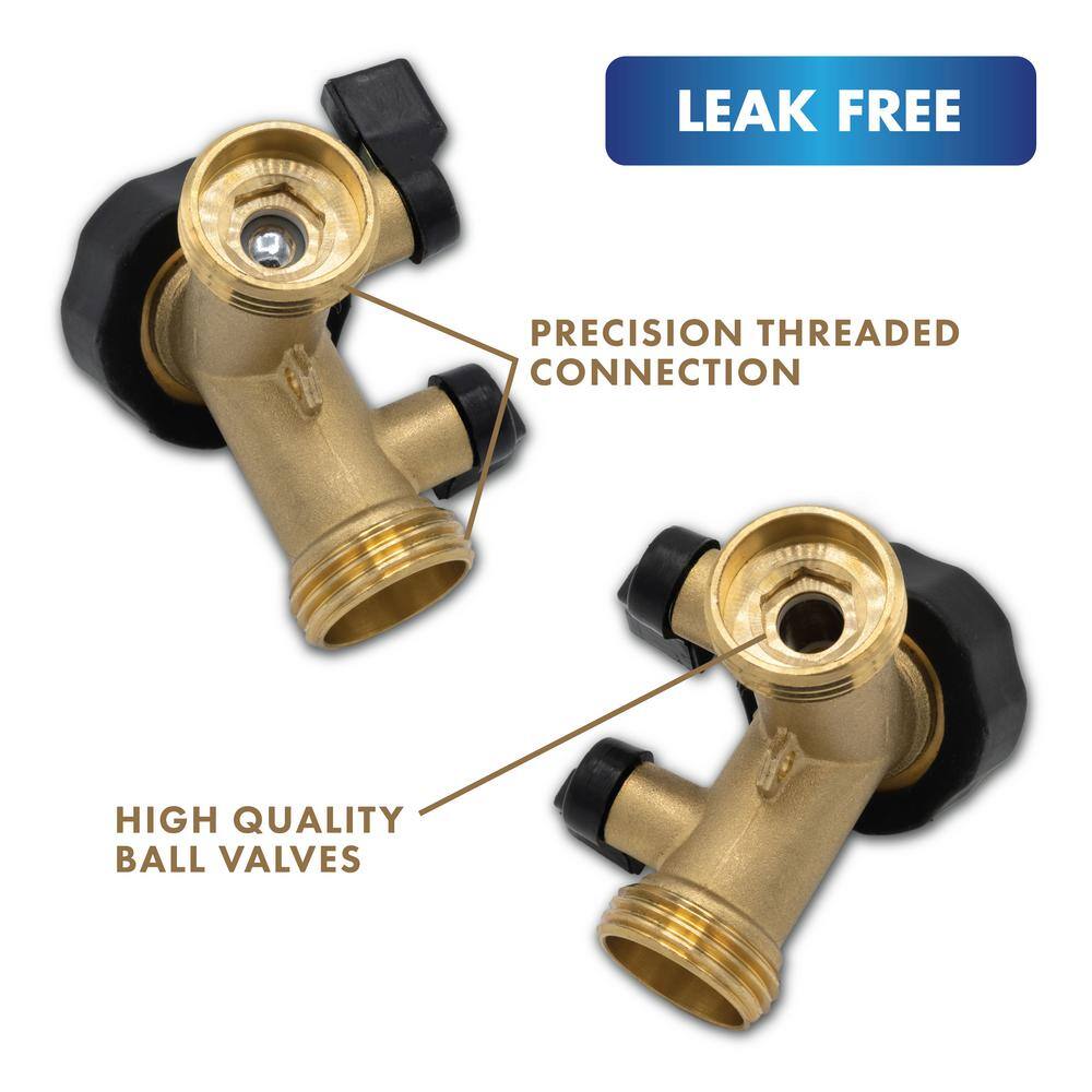 FREEZE MISER Heavy Duty Brass 2 Way Y-Valve 34 in. Garden Hose Splitter with Shutoff + 2 Hose Washers and Comfort Grips 34 inch 2482