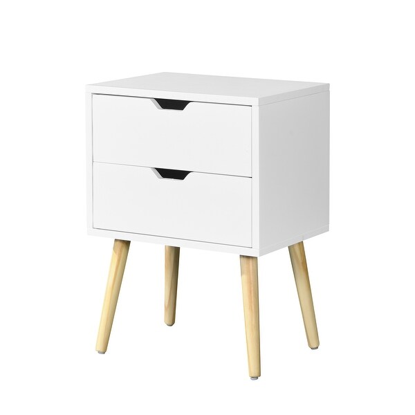 Side Table with 2 Drawers and Rubber Wood Legs， for Living Room