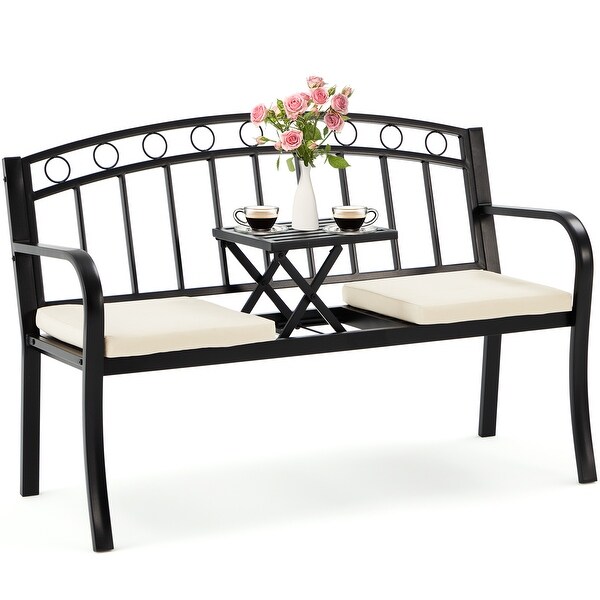 AVAWING Outdoor Steel Garden Bench Porch Path Chair Loveseat