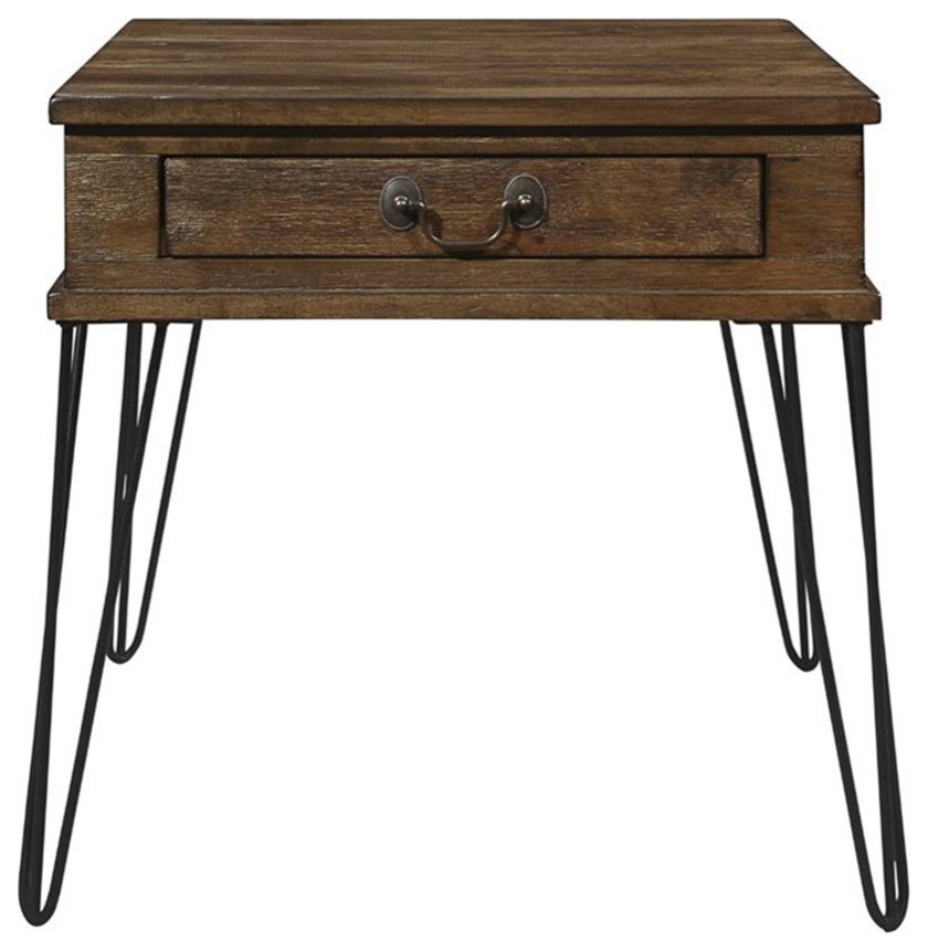 Bowery Hill Wood 1 Drawer End table in Rustic Oak and Black Finish   Midcentury   Side Tables And End Tables   by Homesquare  Houzz