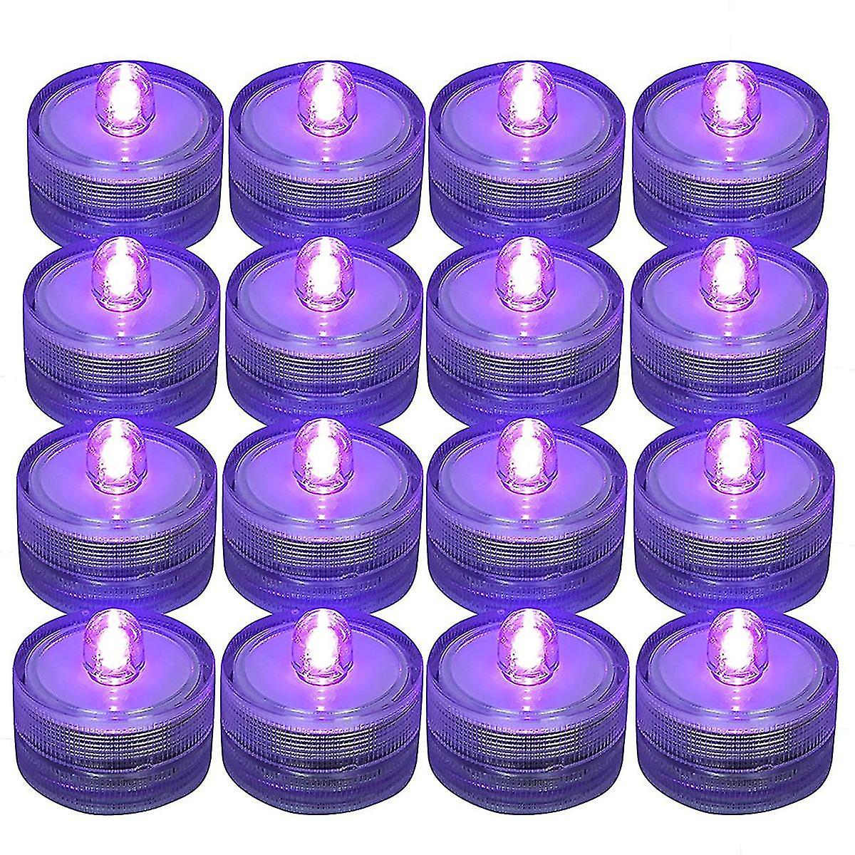 12pcs Submersible Led Light，purple Candle Tea Lights，battery Operated