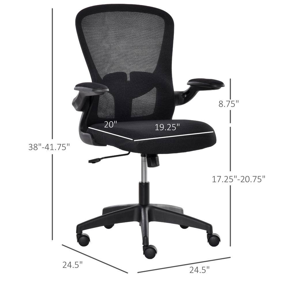 Vinsetto Black, Mesh Home Office Chair Mid Back Ergonomic Computer Task Chair with Lumbar Back Support, Adjustable Height 921-405V80