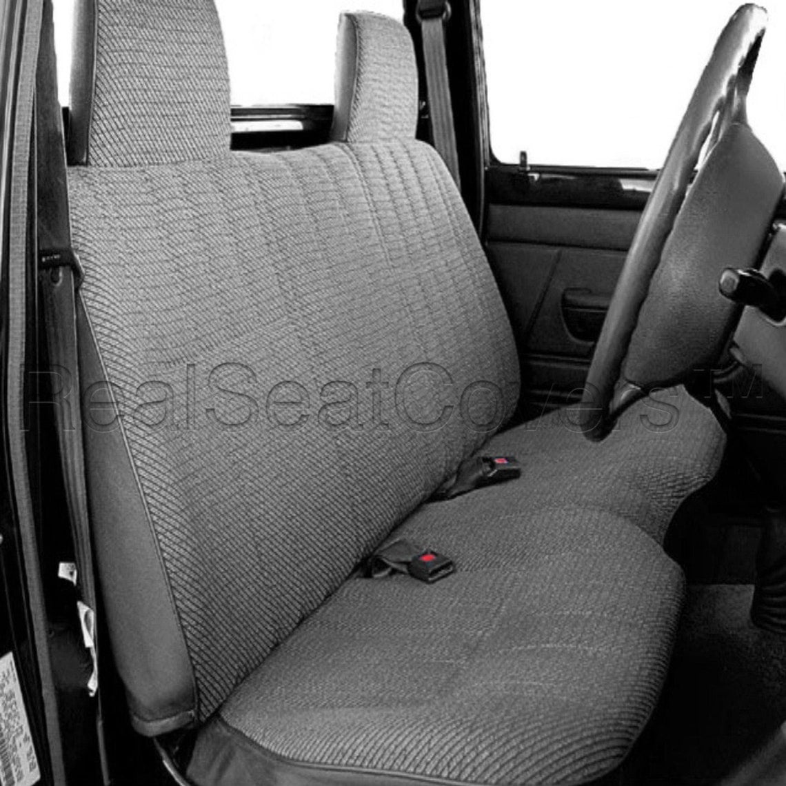 RealSeatCovers 3 Layer Gray Seat Cover for 1985-1995 Toyota Pickup Front Bench Thick A25 Small Notched Cushion