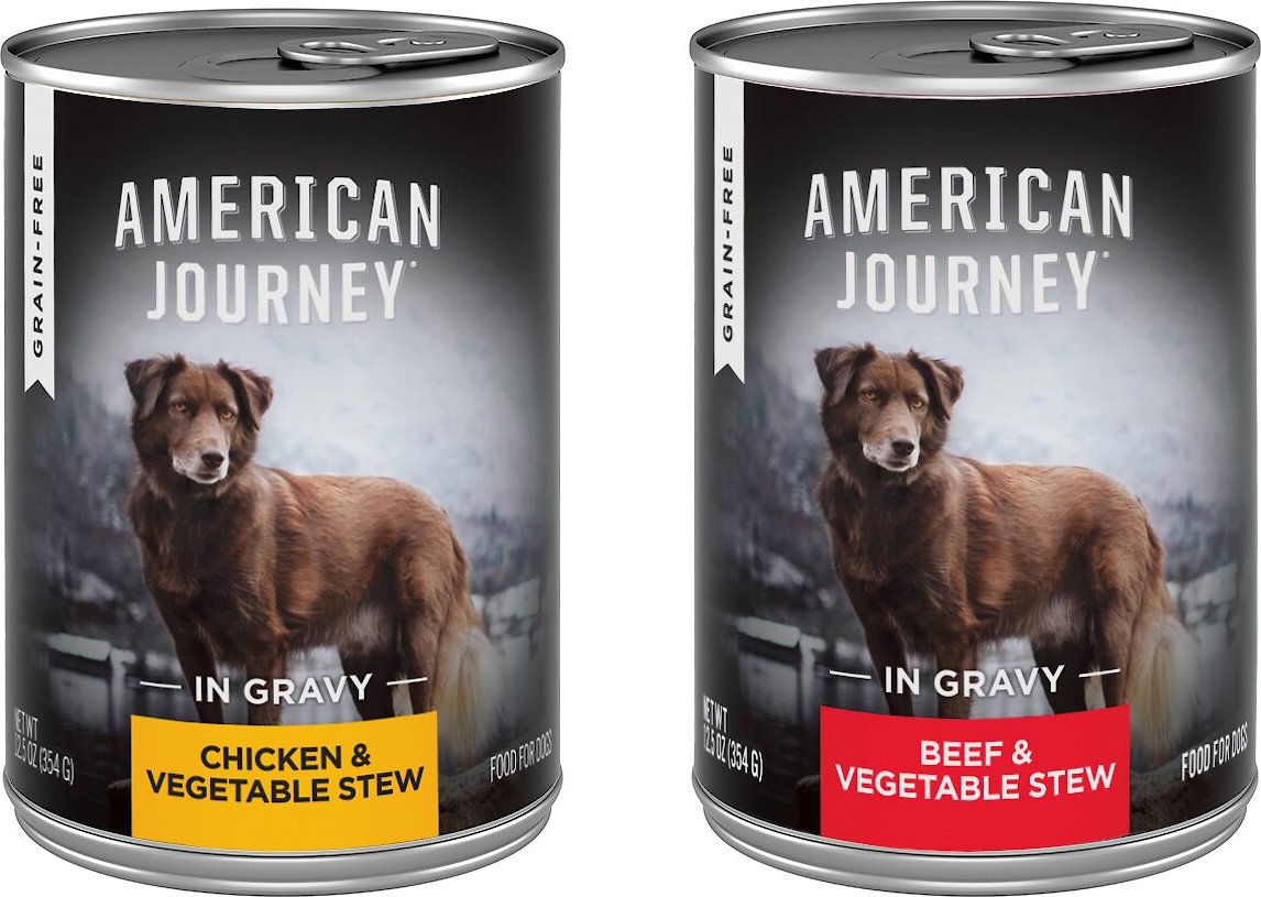 American Journey Stews Poultry and Beef Variety Pack Grain-Free Canned Dog Food， 12.5-oz can