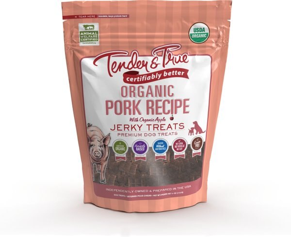 Tender and True Organic Pork Recipe with Organic Apple Jerky Dog Treats， 4-oz bag