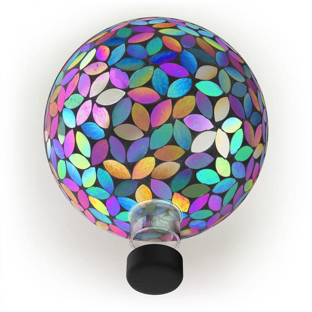 Alpine Corporation Outdoor Solar Powered Glass Mosaic Gazing Globe with Metal Stand Yard Decoration, Purple GRS122A-SLR