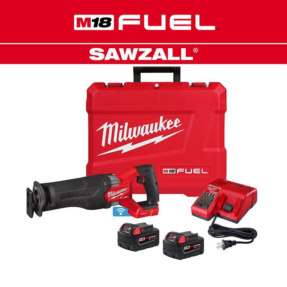 MW M18 FUEL ONE-KEY 18V Lithium-Ion Brushless Cordless SAWZALL Reciprocating Saw Kit with Two 5.0 Ah Batteries Case 2822-22