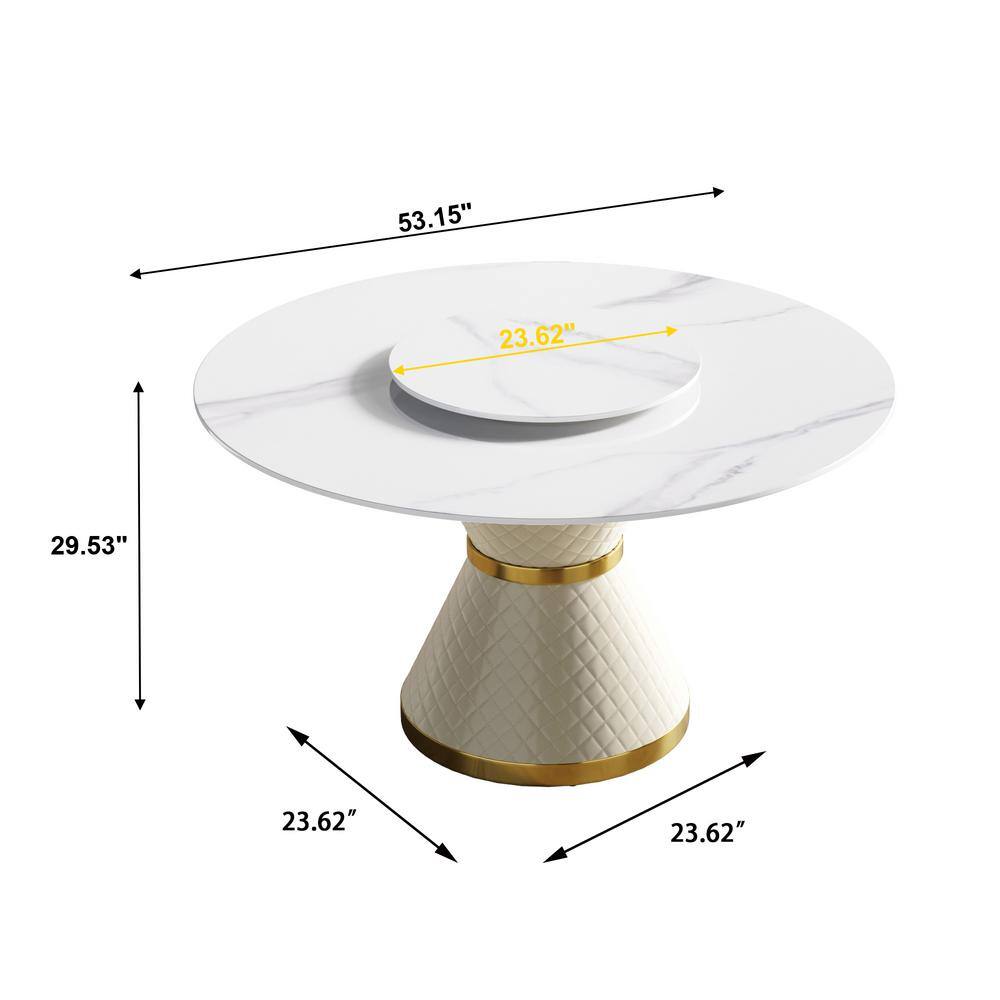 JE Home 53.15 in. White Modern Round Sintered Stone Top Dining Table with Carbon Steel Base Seats 6 PVS-DT010JX01