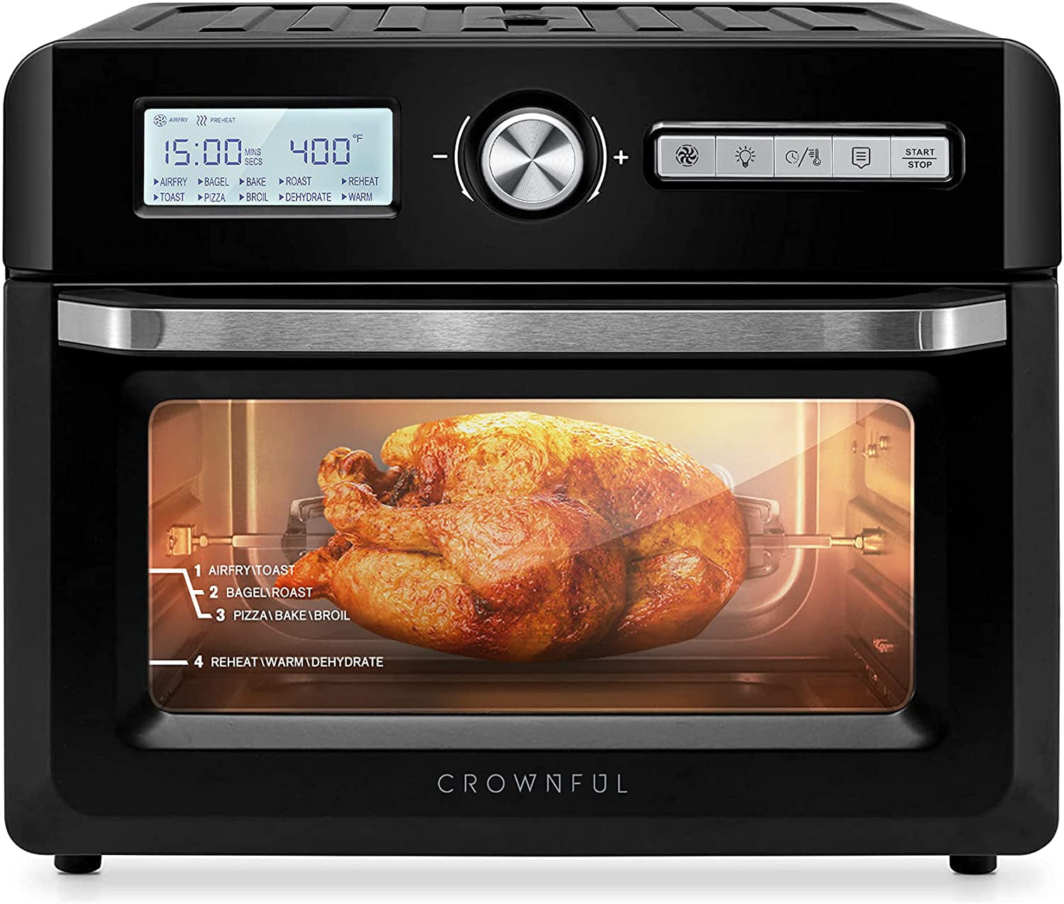 CROWNFUL 19 Quart Air Fryer Toaster Oven, Convection Roaster, 10-in-1 Countertop Oven,1550W