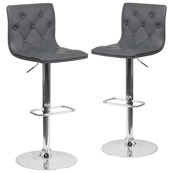 2 Pack Contemporary Button Tufted Adjustable Height Barstool with Chrome Base - 15