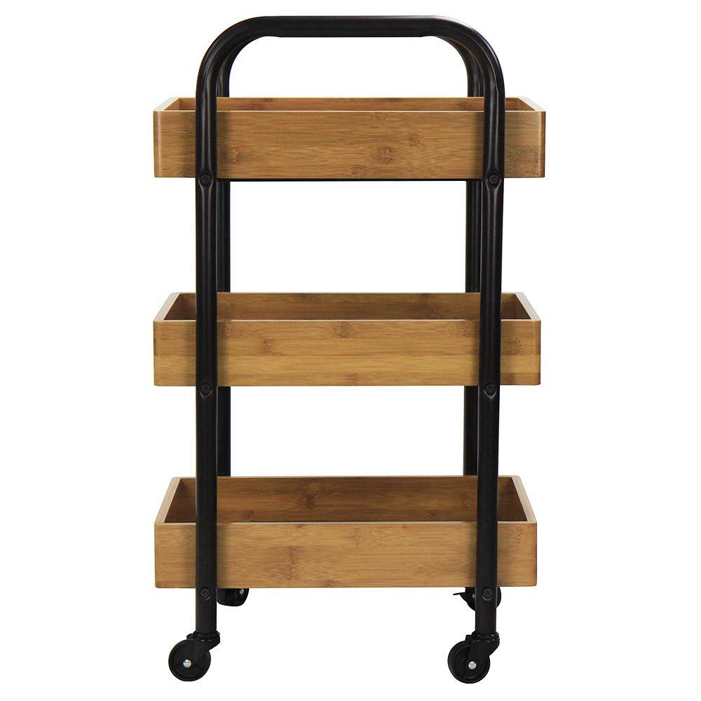 Oceanstar 3-Tier Metal Wheeled Portable Storage Cart with Removable Bamboo Trays 3SC1675