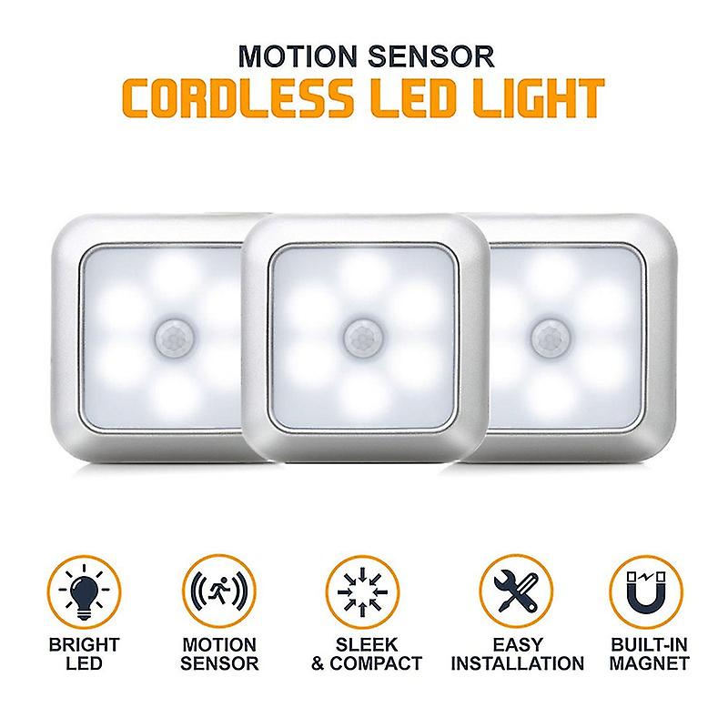 6led Square Motion Sensor Night Light Pir Induction Under Cabinet Lights Stairs Kitchen Closet Lamp