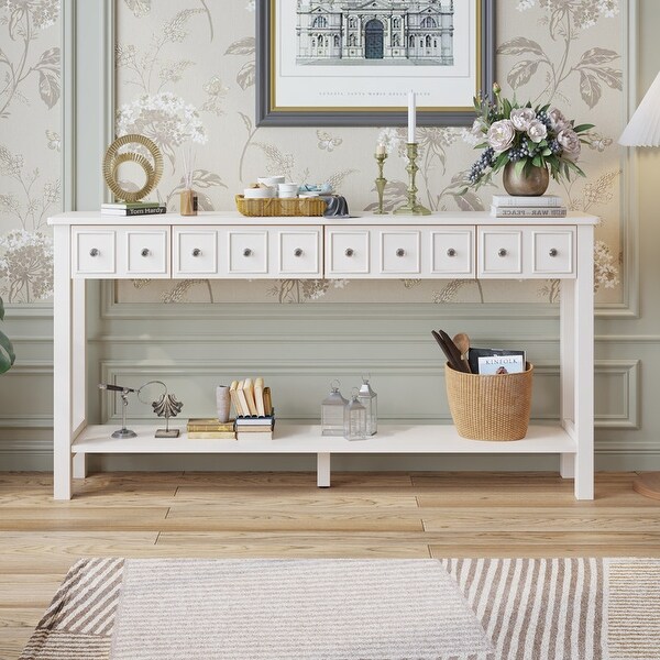 Entryway Long Console Table with Different Size Drawers and Shelf