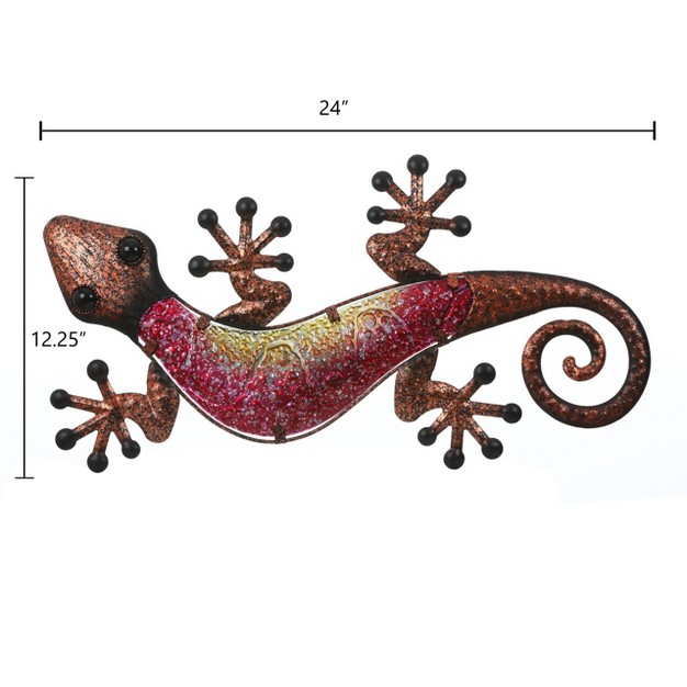 Luxenhome Pink Gecko Lizard Metal And Glass Outdoor Wall Decor