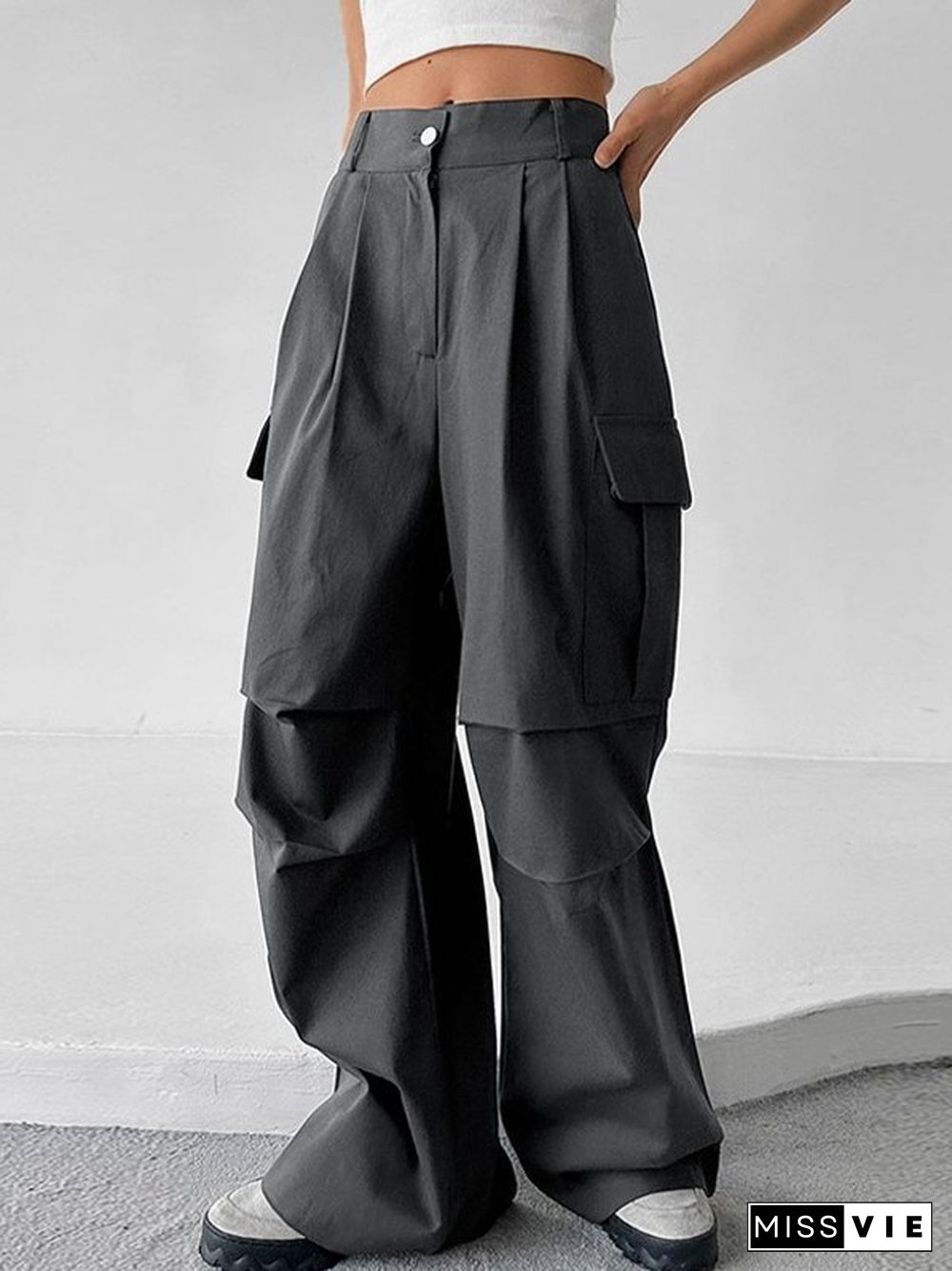 Street Pleated Large Pocket Cargo Straight Leg Pants