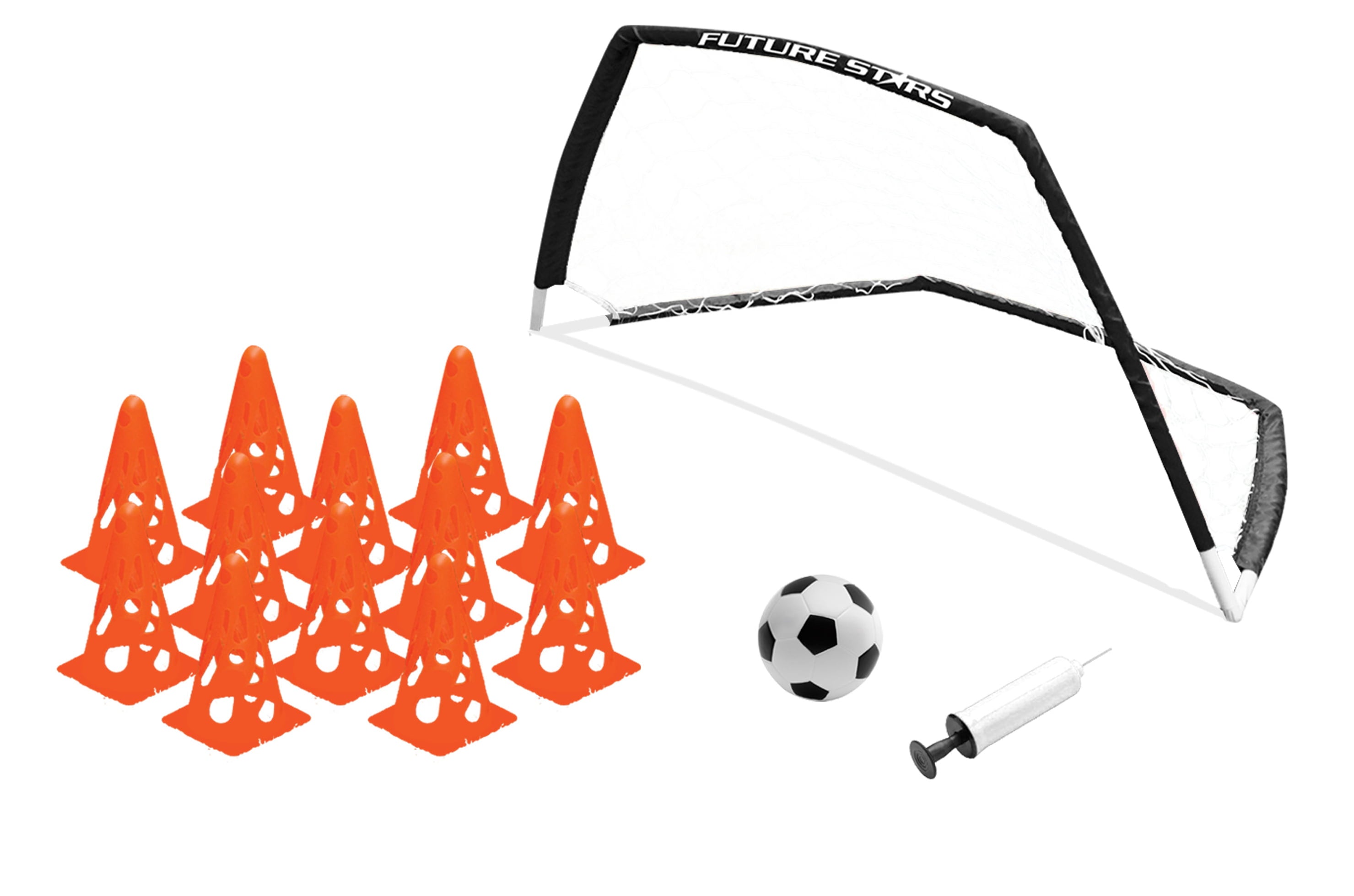 Future Stars Soccer Set with 1 4ft Soccer Net， 12 Orange Cones， 1 Junior Soccer Ball and Pump