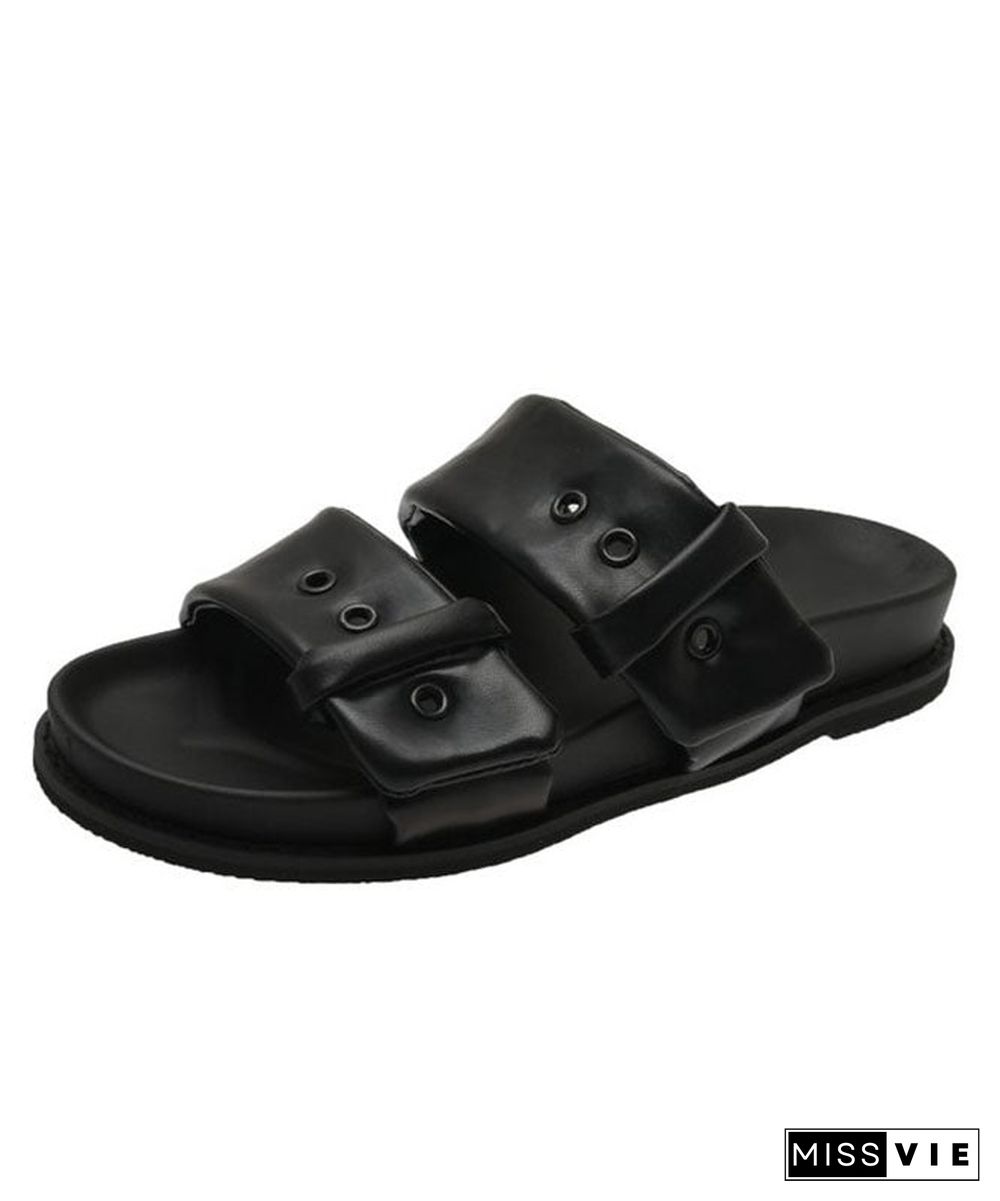 Coffee Slide Sandals Platform Comfortable Splicing Buckle Strap