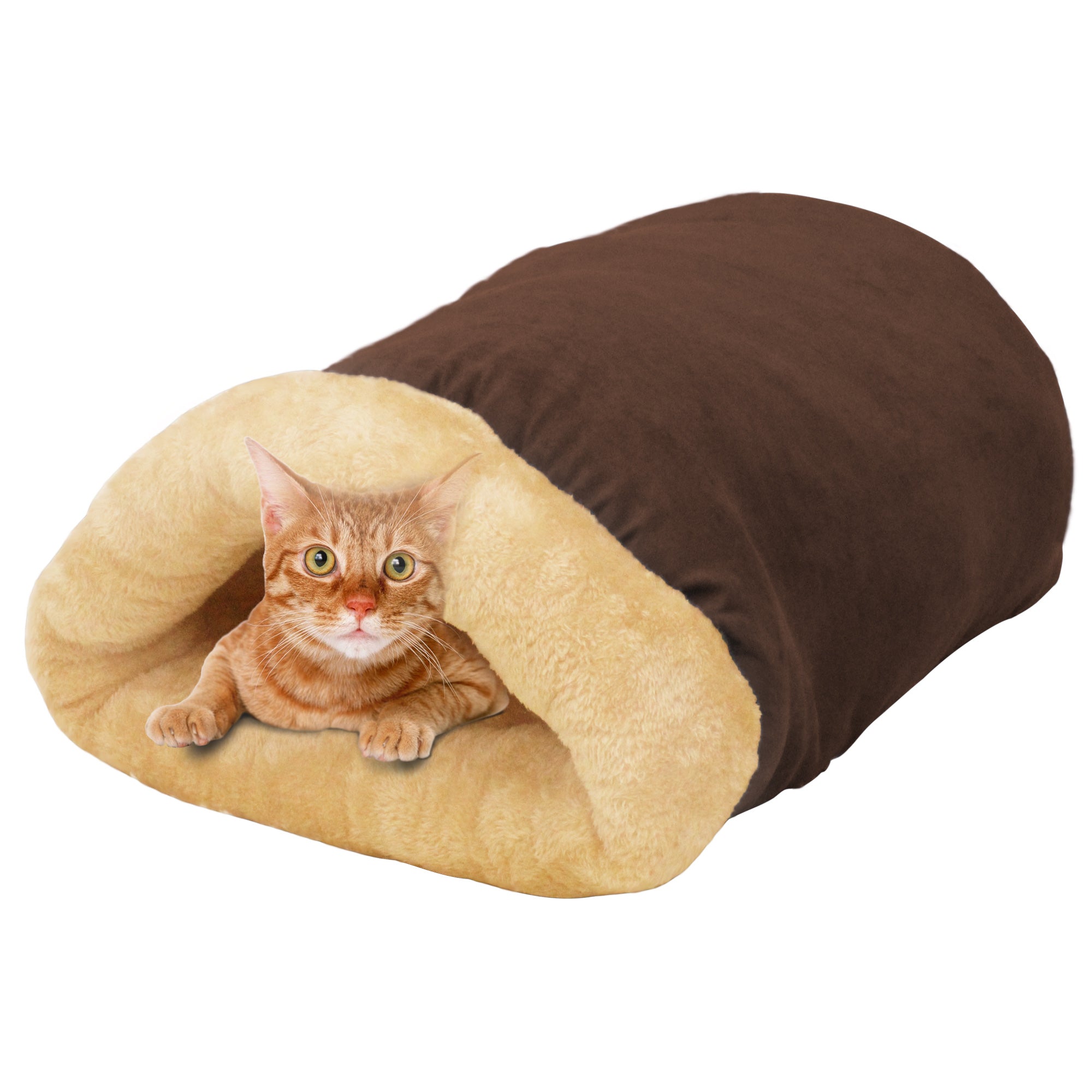 GOOPAWS 4 in 1 Self Warming Burrow Cat Bed， Pet Hideway Sleeping Cuddle Cave