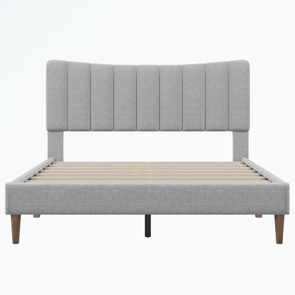 Platform Bed Frame with Vertical Channel Tufted Headboard