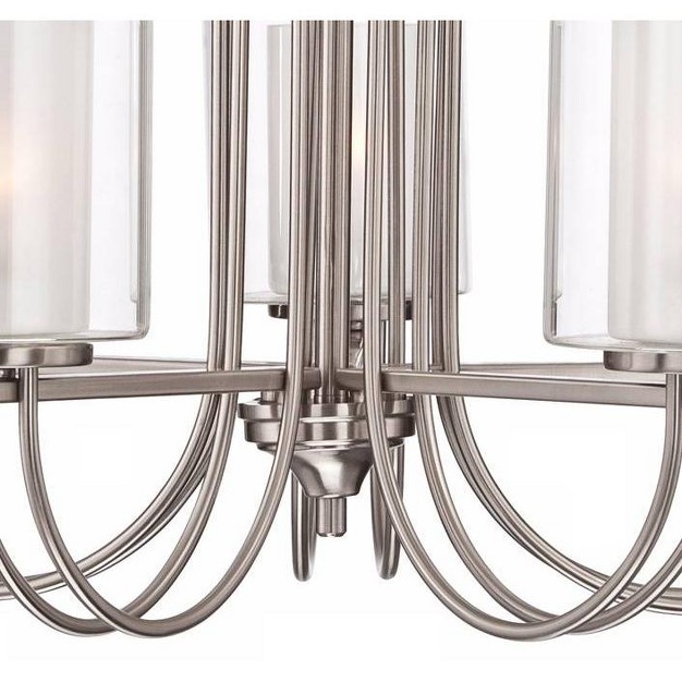 Wide Modern Clear Outer Frosted Inner Glass 5 light Fixture For Dining Room House