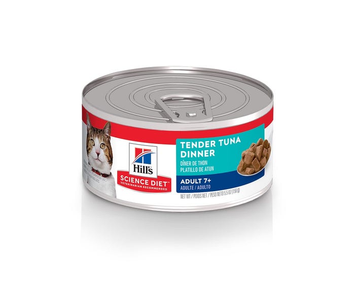 Hills® Science Diet® Adult 7+ Tender Tuna Dinner Chunks and Gravy Canned Cat Food， 5.5 oz. Can