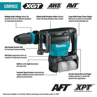 Makita 40V max X2 XGT 80V max Brushless Cordless 28 lb. AVT Demolition Hammer Kit AWS 4.0Ah GMH02PM