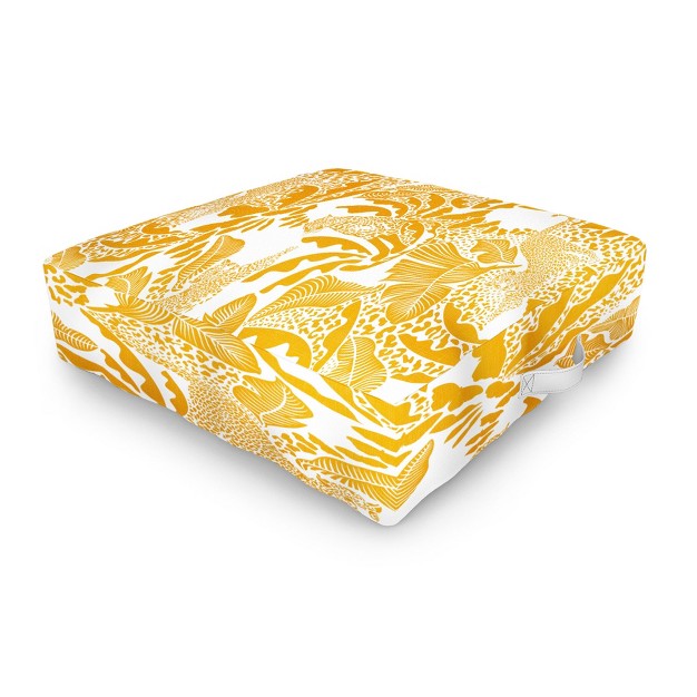 Evamatise Surreal Jungle In Bright Yellow Outdoor Floor Cushion Deny Designs