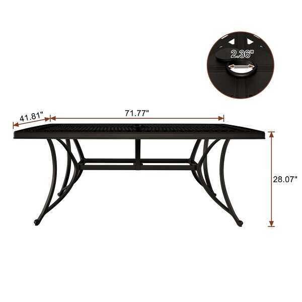 Aluminum Frame Rectangle 71 in. Length Outdoor Dining Table with Umbrella Hole Black