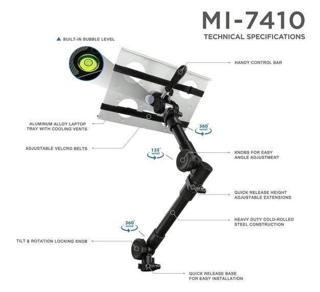 Mount it Full Motion amp Lockable Joints Car Laptop Mount No drill Laptop Vehicle Mount For Truck amp Van Adjustable Height Fits 12 15 4 In Screens