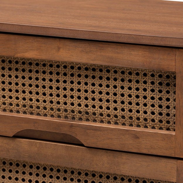 Barrett Wood And Synthetic Rattan 6 Drawer Dresser Walnut Brown Baxton Studio