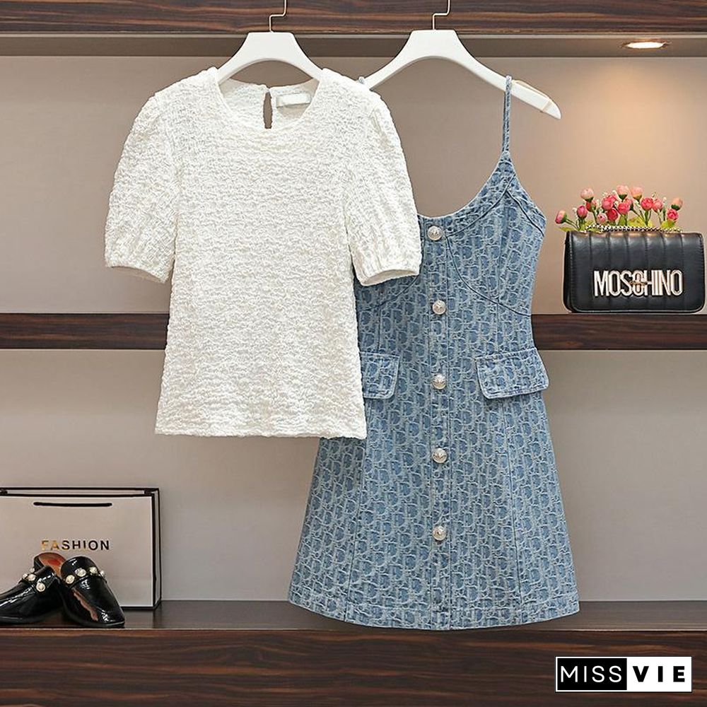 Basic Tee+Denim Cami Dress P10138