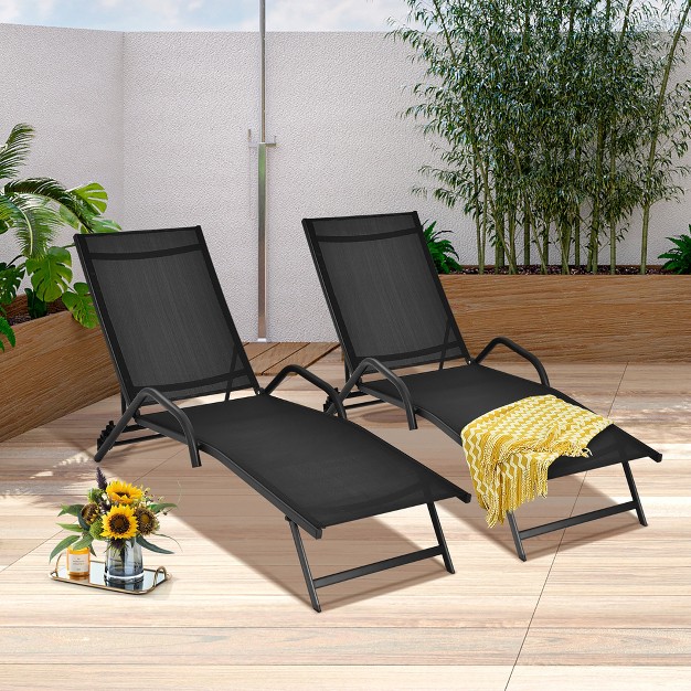 Tangkula 2pcs Outdoor Patio Chaise Reclining Lounge Chairs W 5 position Adjust Backrest