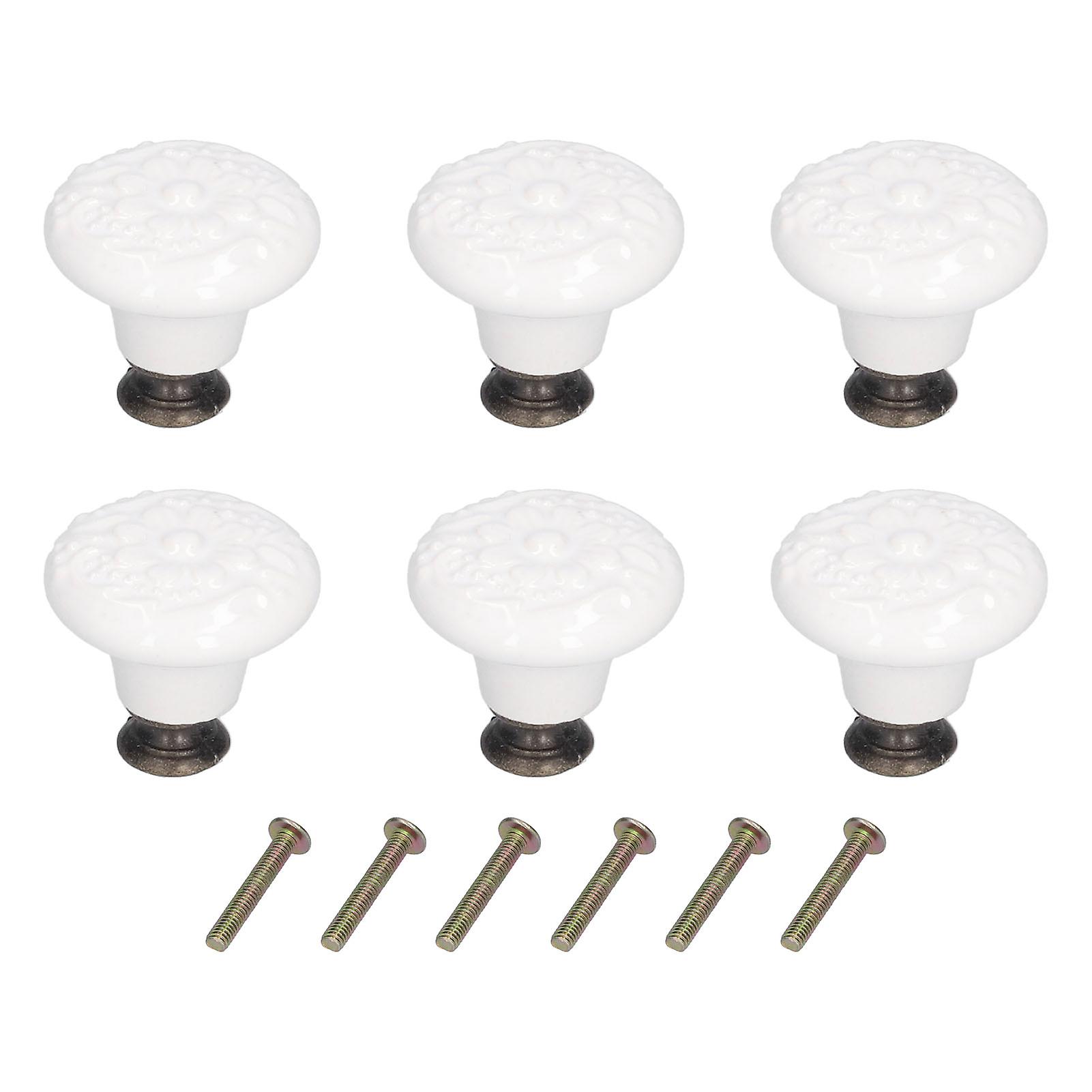 6pcs Round Ceramic Cabinet Knobs Exquisite Single Hole Pull Handle For Drawer Cupboard Doorwhite