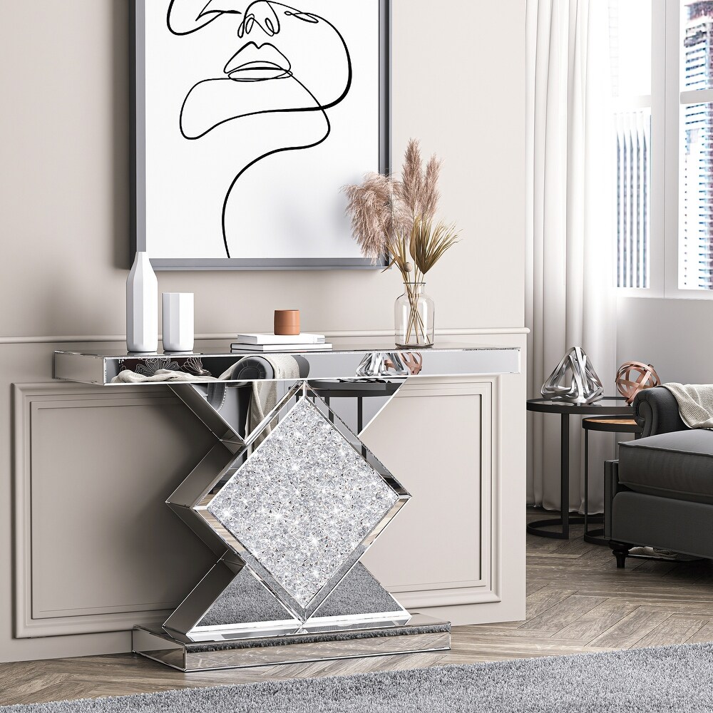 Modern Console Table with Crushed Diamond Inlay