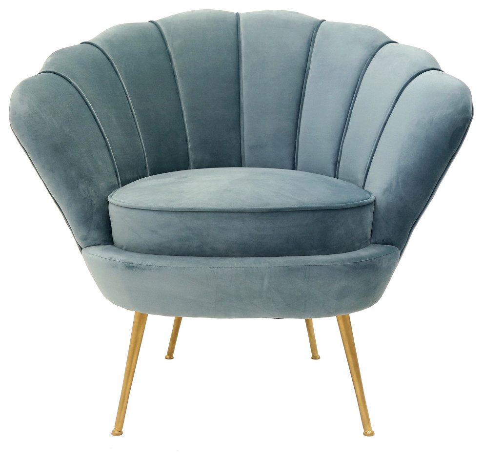 Liv Teal Velvet Scalloped Chair   Midcentury   Armchairs And Accent Chairs   by Lighting Boutique  Houzz