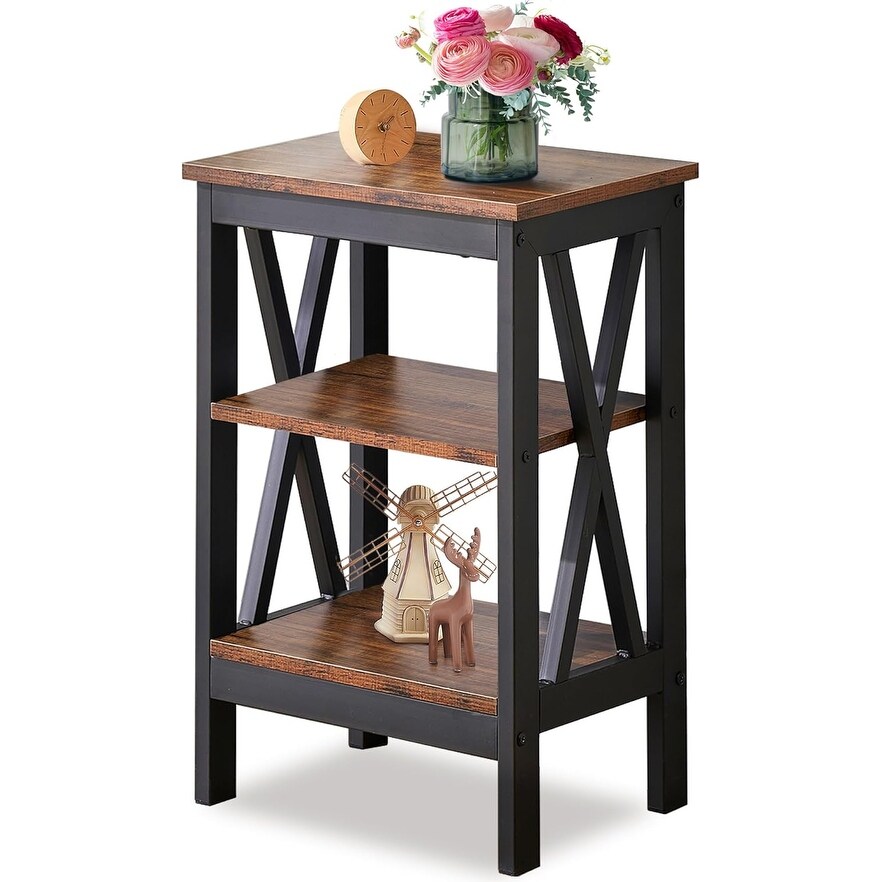 VECELO Modern Nightstand with 3 tier Storage Shelves