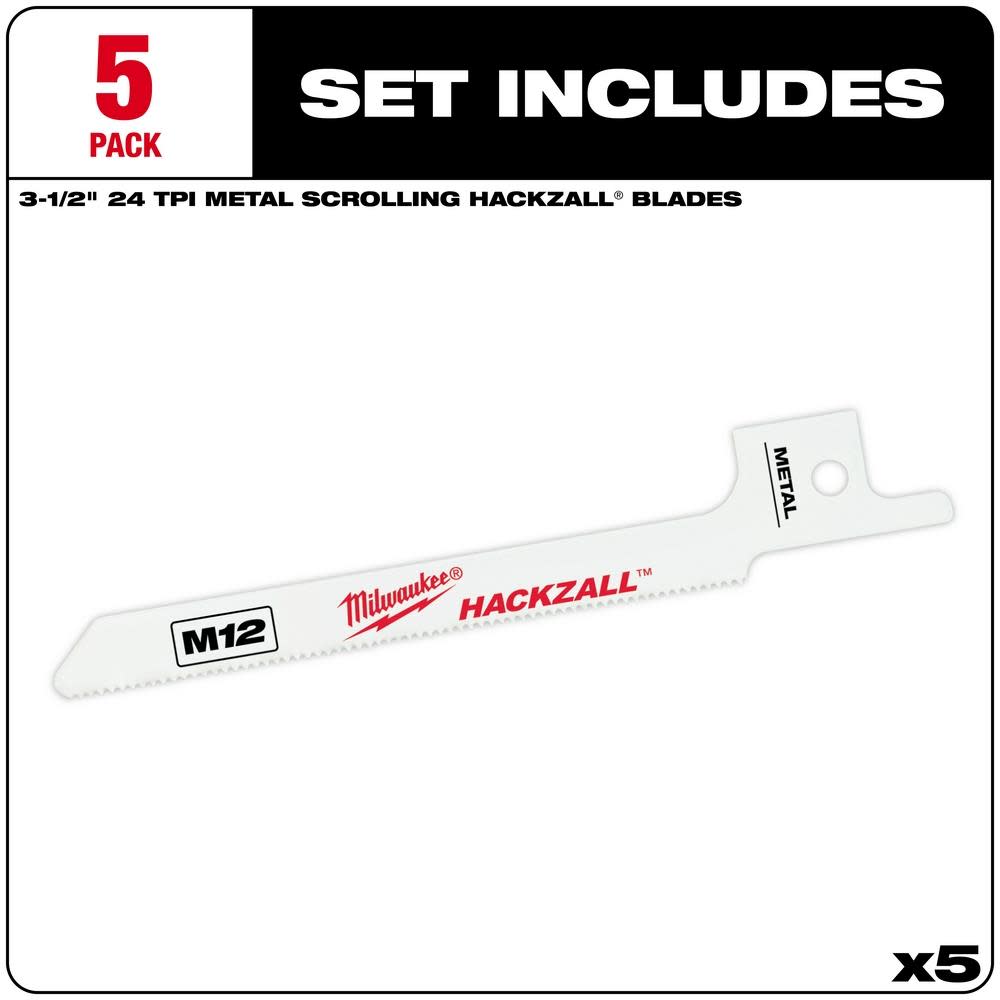 M12 HACKZALL® Bi-Metal Blade ; Metal Scroll 5PK ;